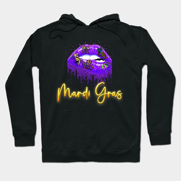 Carnival Funny Mardi Gras Lips Queen Hoodie by FirstEnergy